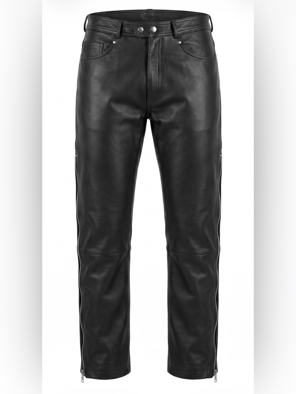 Verducci : Black Motorcycle Leather Lined Side Zipper Pants 34x31